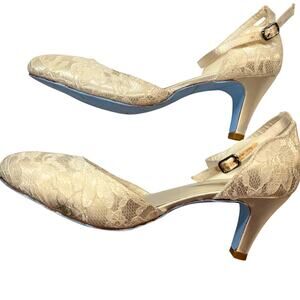 Jia Jia Shoes 7 White Lace Closed Toe Satin High Heel Pump Stiletto Wedding